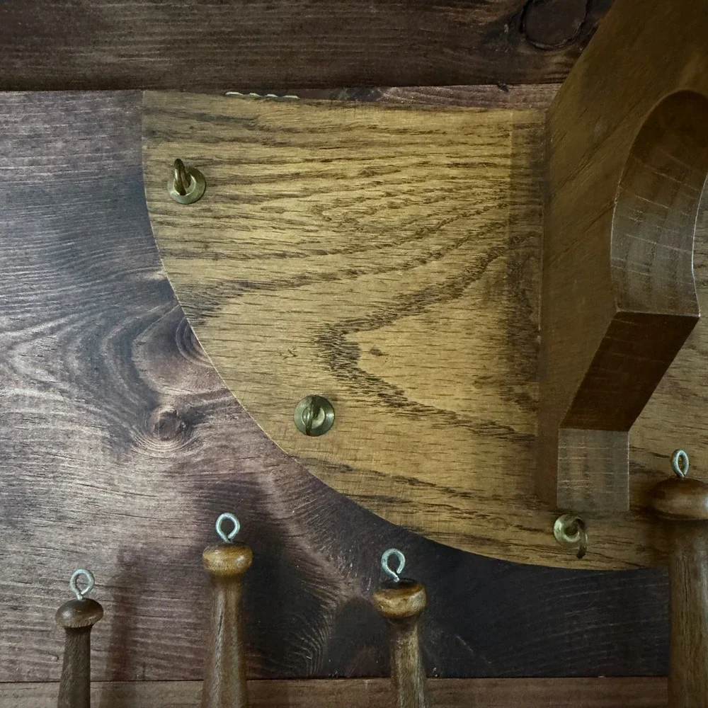 Vintage Wooden Measuring Scoop Set 5 Piece with Wall Mount Display Rack Brown